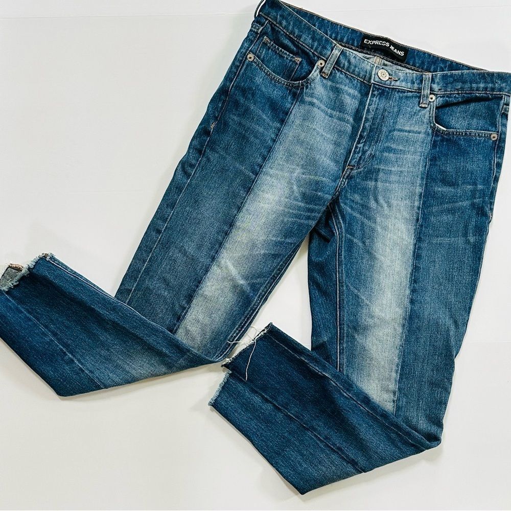 NWOT Women’s EXPRESS Original Girlfriend Jeans Two-Toned Cotton Raw Hem SZ 10R
